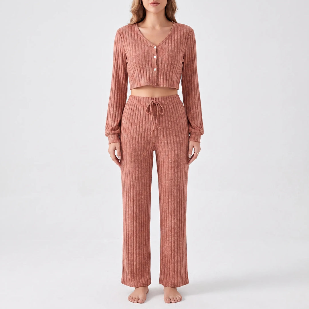 Ribbed Knit Long Sleeve Pyjama Set - Brenda