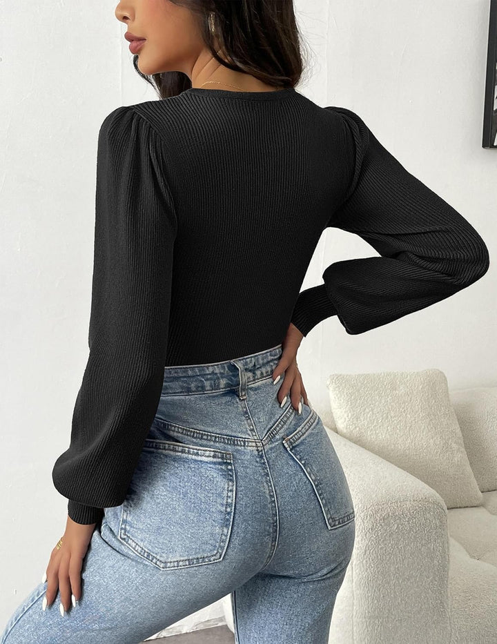 Ribbed Long-Sleeve Fitted Bodysuit - Lorena