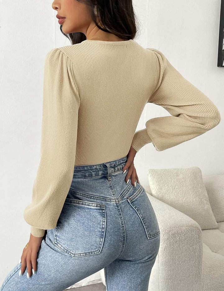 Ribbed Long-Sleeve Fitted Bodysuit - Lorena