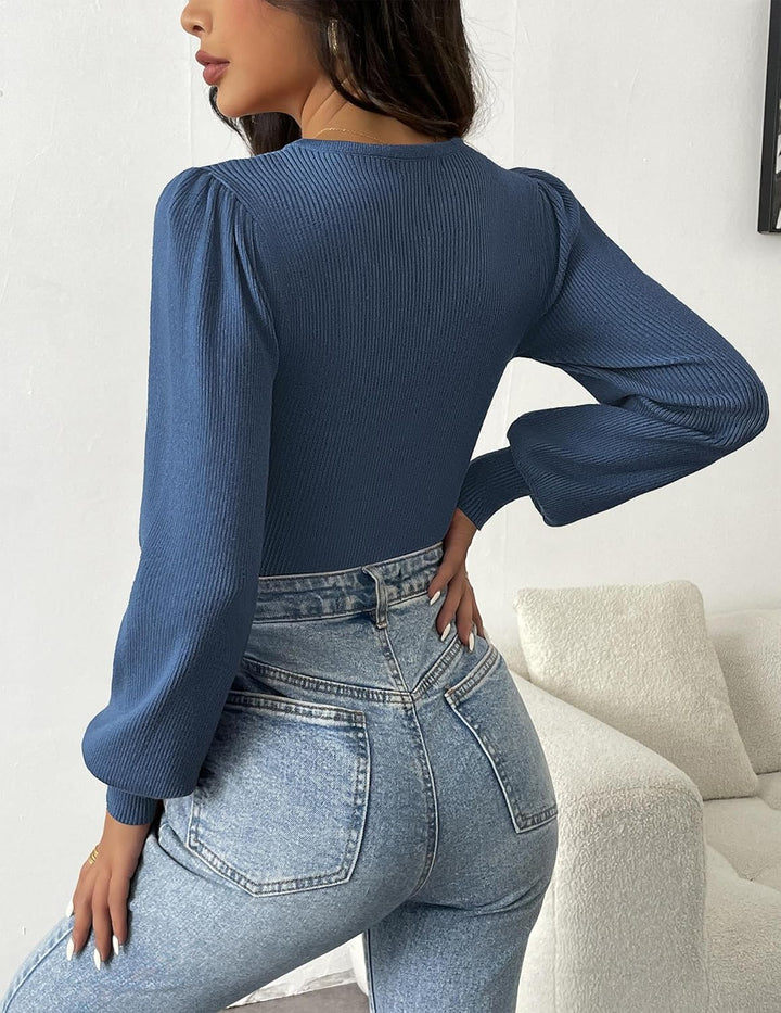 Ribbed Long-Sleeve Fitted Bodysuit - Lorena