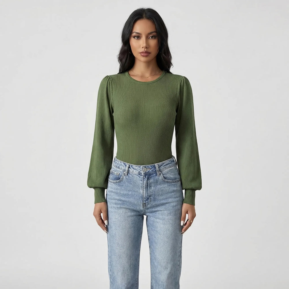 Ribbed Long-Sleeve Fitted Bodysuit - Lorena