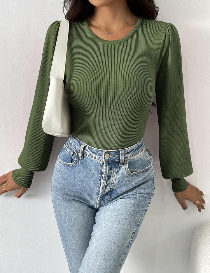 Ribbed Long-Sleeve Fitted Bodysuit - Lorena