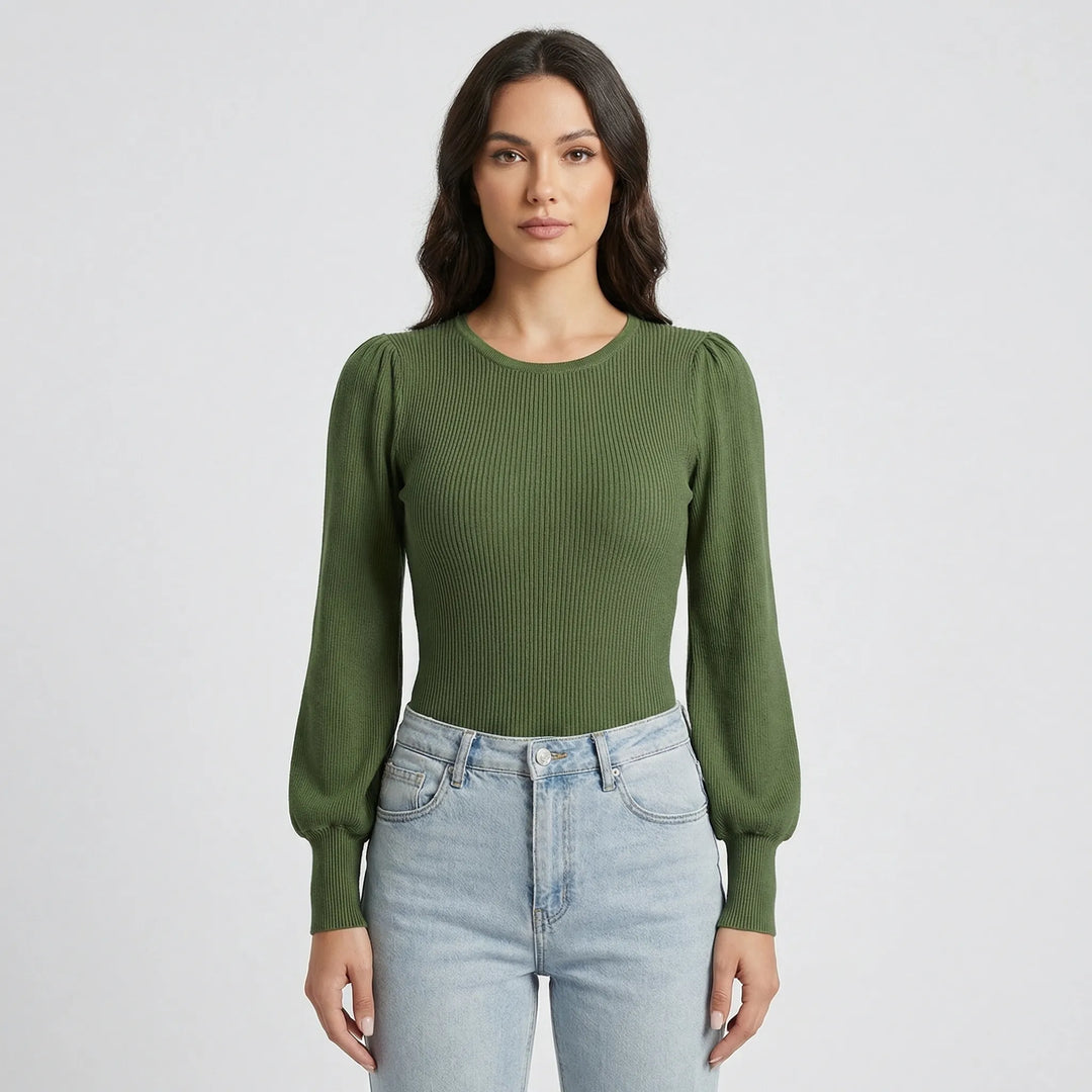 Ribbed Long-Sleeve Fitted Bodysuit - Lorena
