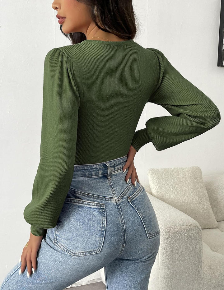 Ribbed Long-Sleeve Fitted Bodysuit - Lorena