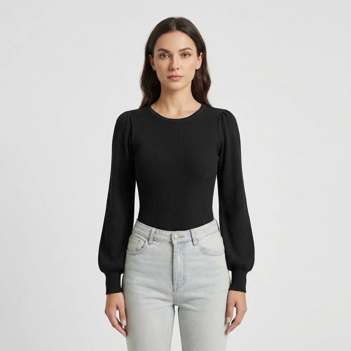 Ribbed Long-Sleeve Fitted Bodysuit - Lorena