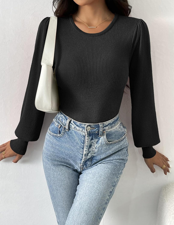 Ribbed Long-Sleeve Fitted Bodysuit - Lorena
