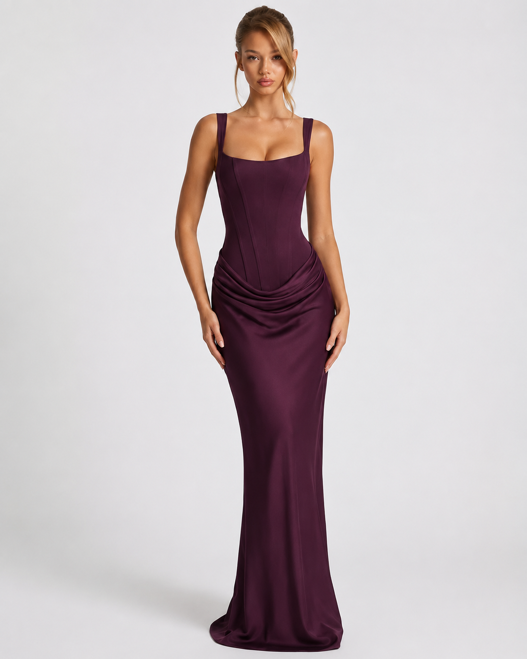 Corset Maxi Dress with Draped Skirt and Lace-Up Back 13
