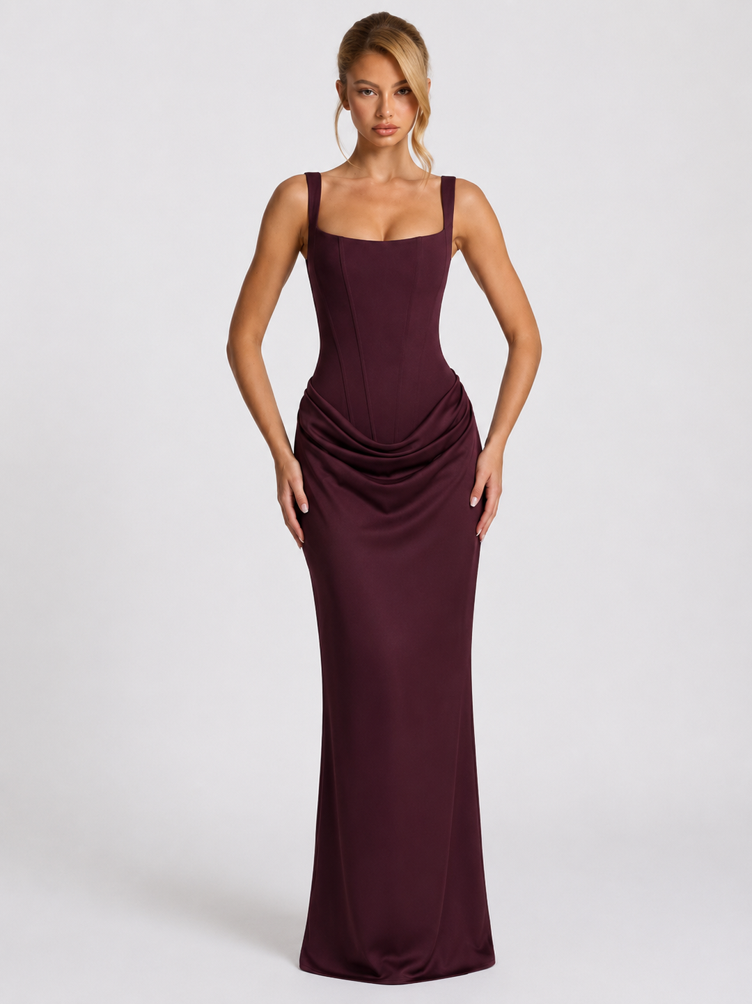 Corset Maxi Dress with Draped Skirt and Lace-Up Back 16
