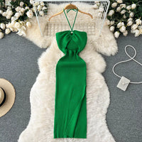 Trendy Rugloze Gebreide Maxi Jurk met Zijsplit– Liora