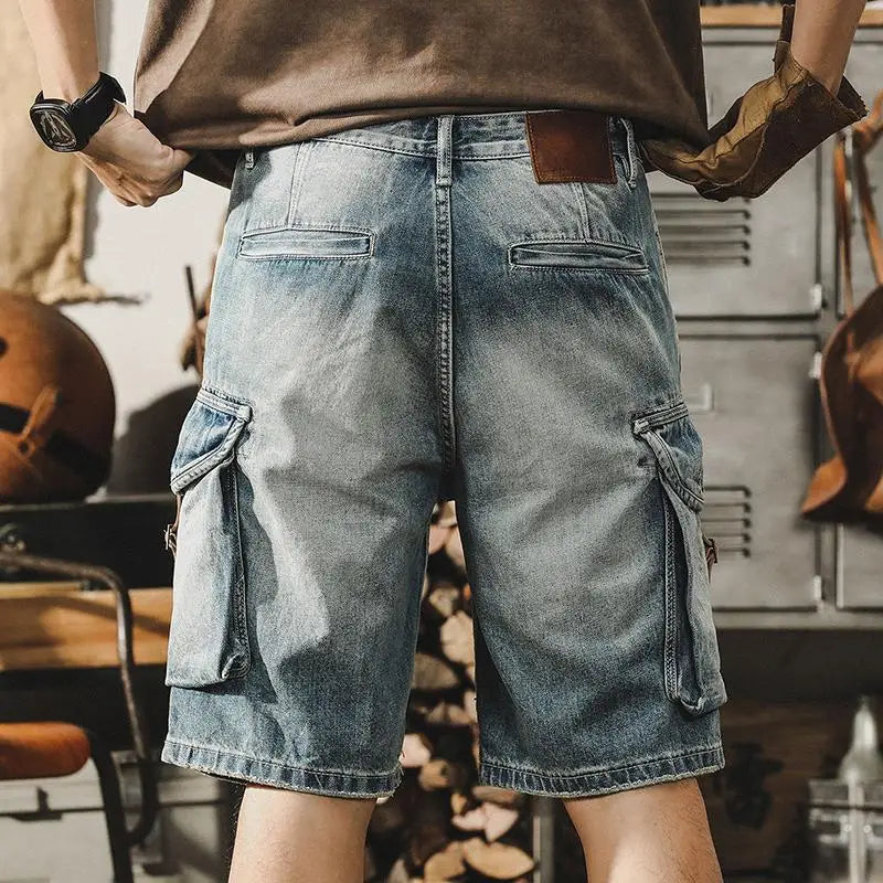 Men's Denim Cargo Bermuda Shorts in Retro Motorcycle Style – Ronex