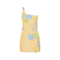 Yellow Crocheted Summer Mini Dress with Floral Embroidery – Nari