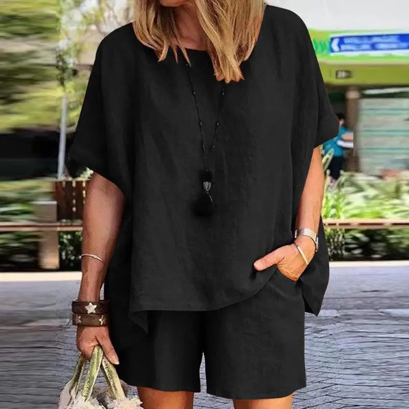 Trendy Tweedelige Linnen Dames Zomerset met Shorts – Nayla