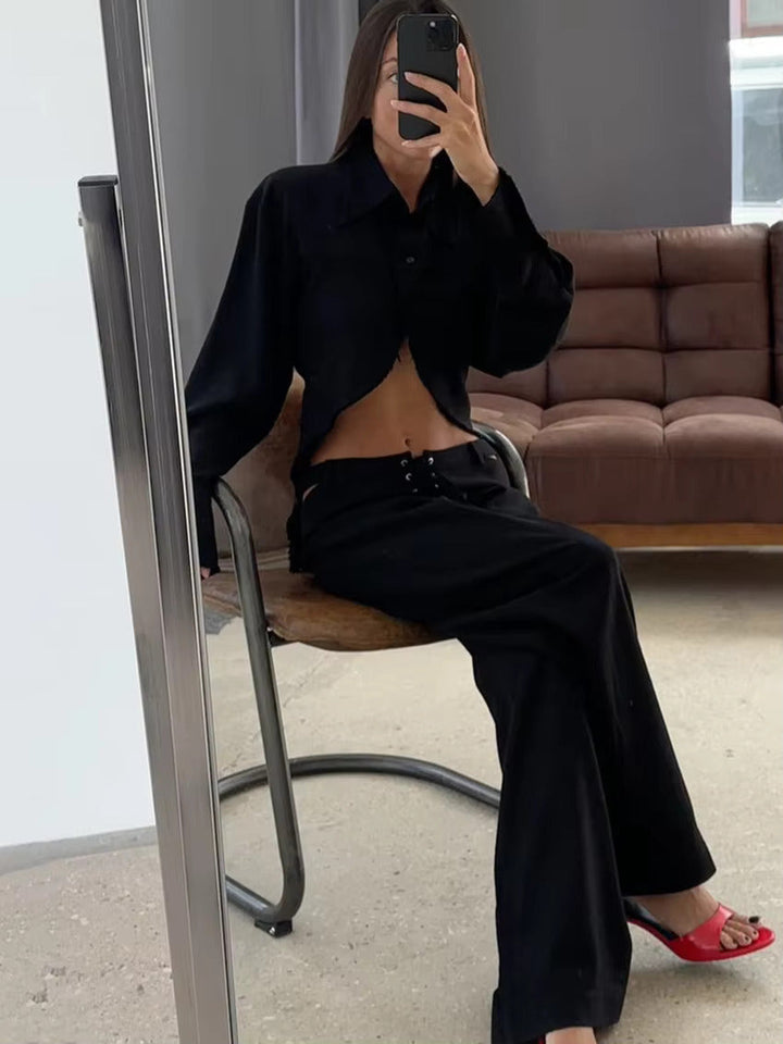 Airy & Stylish Two-Piece Linen Women's Set with Long-Sleeve Shirt and Pants – Nayela