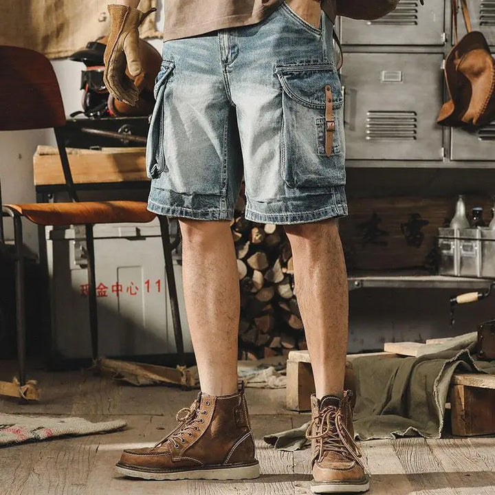 Men's Denim Cargo Bermuda Shorts in Retro Motorcycle Style – Ronex