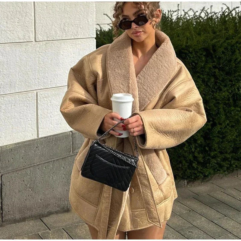Luxury Winter Coat of Leather and Fur - Mirabelle