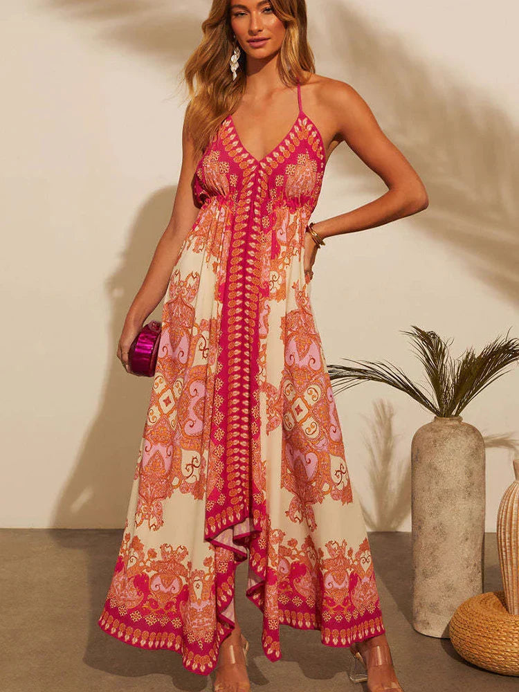 Luchtige & Stijlvolle Boho Maxi Jurk met Halternek - Naya