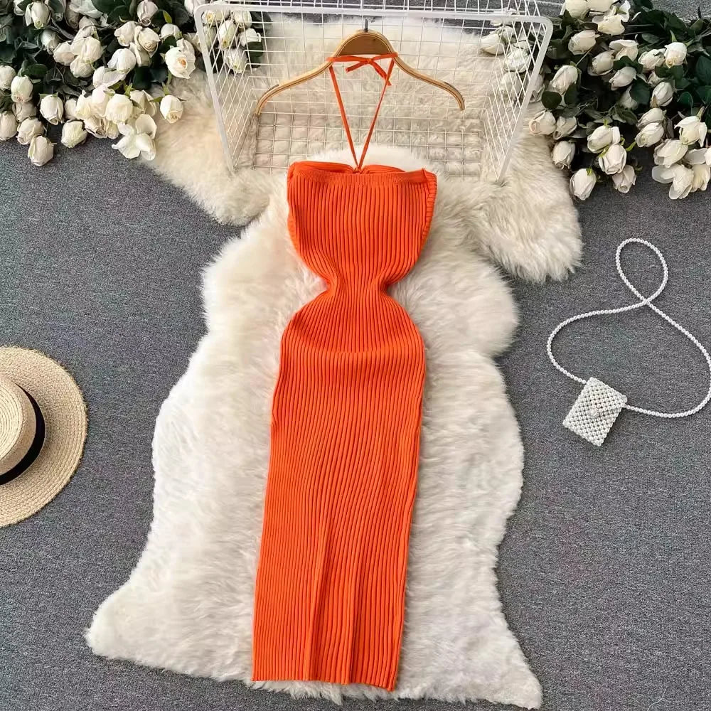 Trendy Rugloze Gebreide Maxi Jurk met Zijsplit– Liora