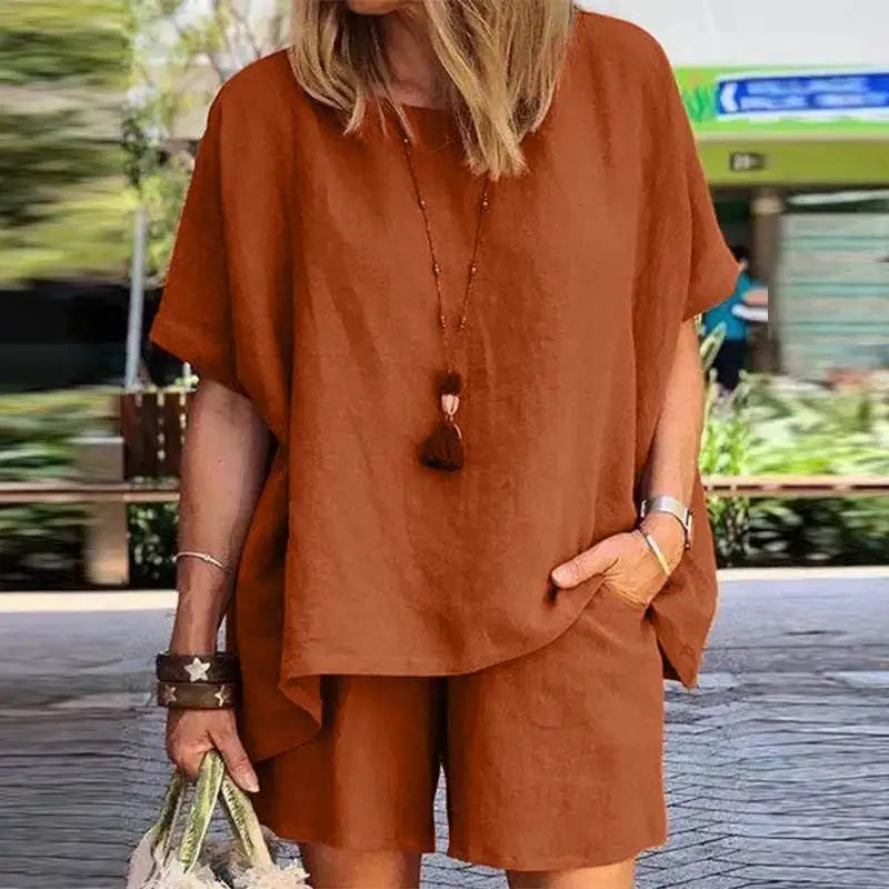 Trendy Tweedelige Linnen Dames Zomerset met Shorts – Nayla
