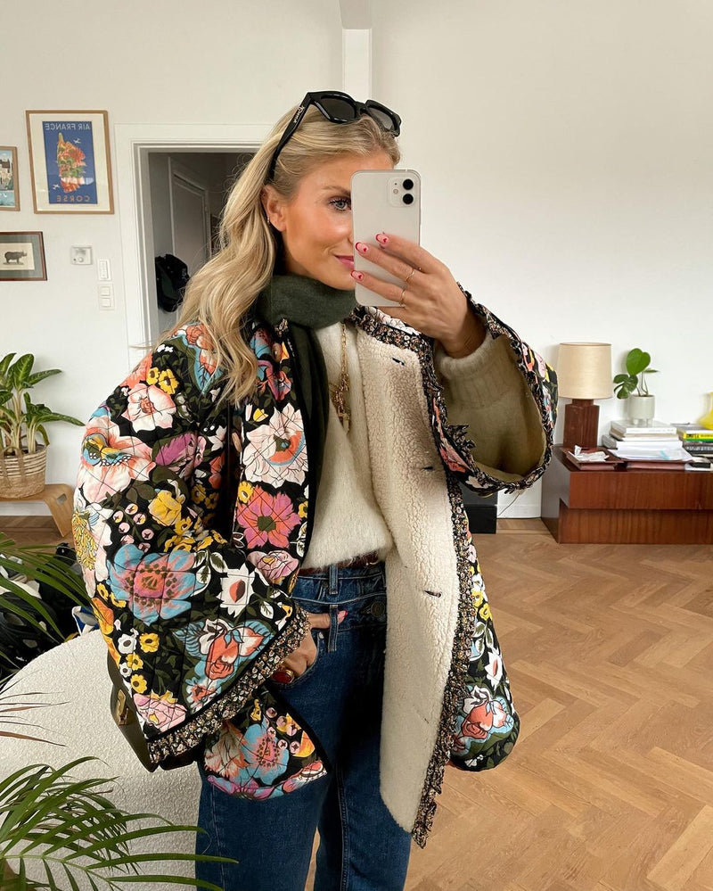 Gevoerde Dames Jas met Bloemenprint - Aurora
