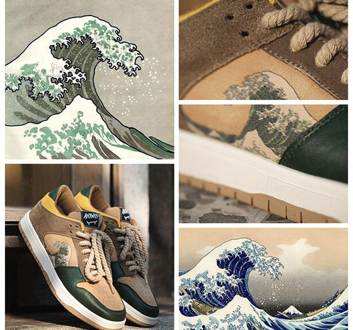 Kunstenaar uniseks plateau-sneakers met golvenmotief - Daiki
