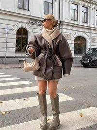 Luxury Winter Coat of Leather and Fur - Mirabelle