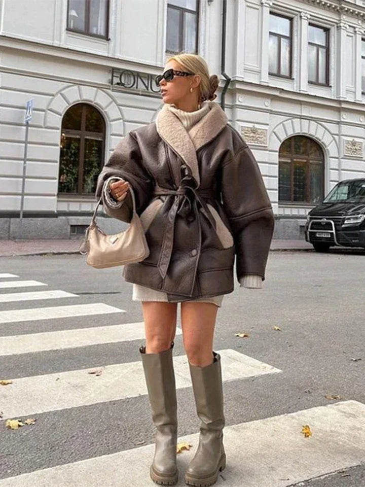 Luxury Winter Coat of Leather and Fur - Mirabelle