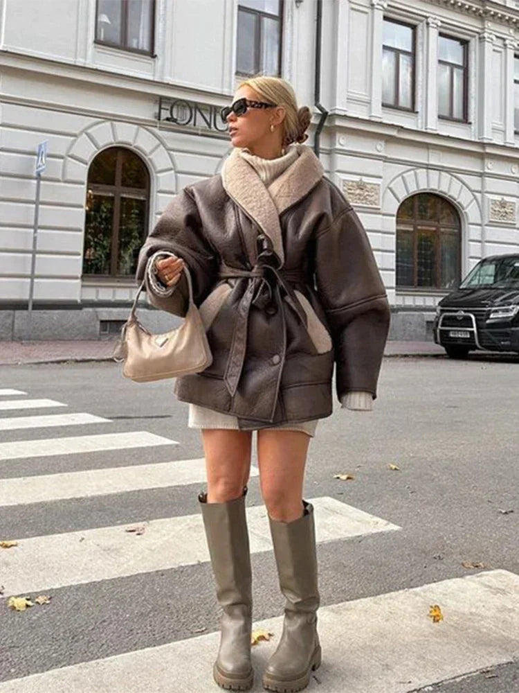 Luxury Winter Coat of Leather and Fur - Mirabelle