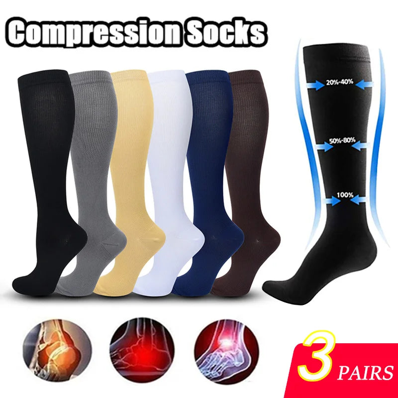 3 Paar Kniehoge Compressie Sokken - FitSupport