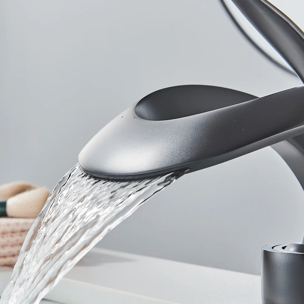 Brass Bathroom Faucet with Waterfall Spout - Flowarc