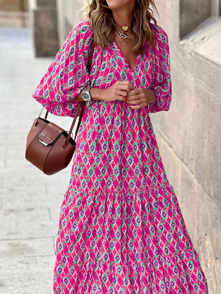 Printed Maxi Dress with Waistband – Aurelia