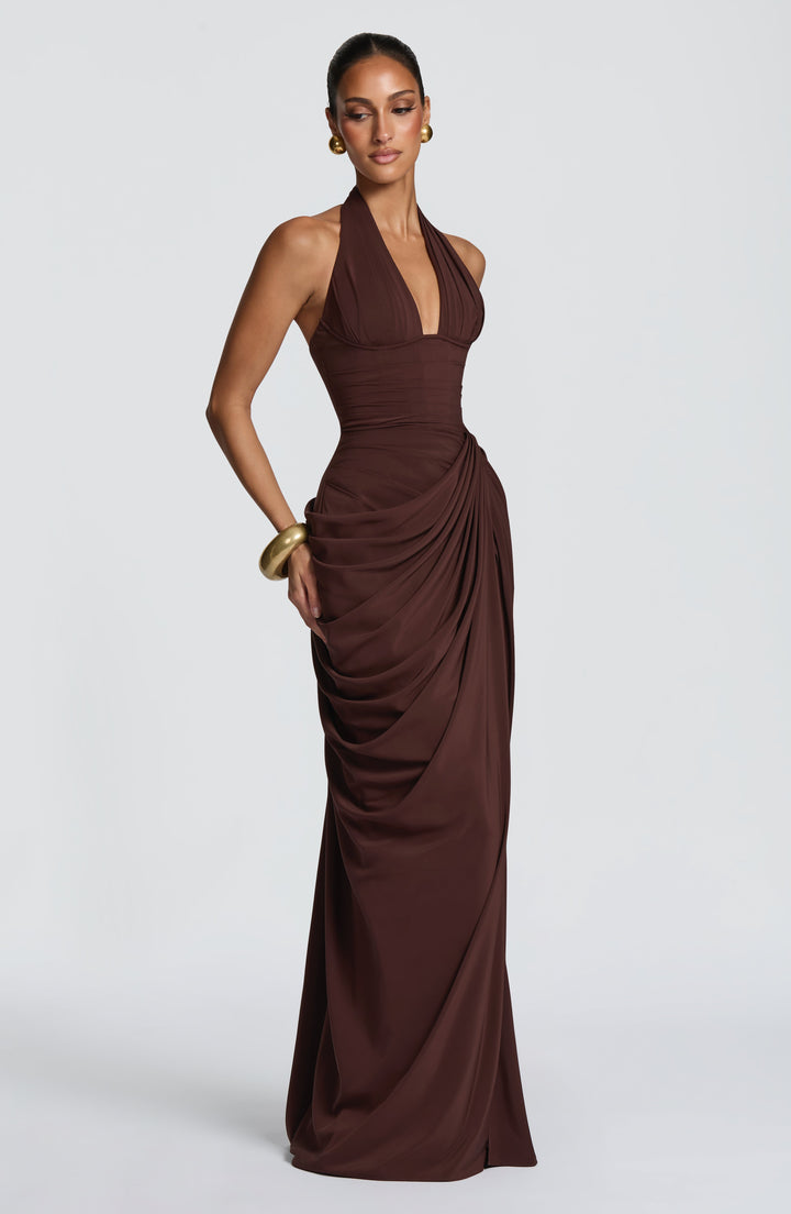 Linde Halter Maxi Dress with Corset Bodice and Chiffon Skirt 33