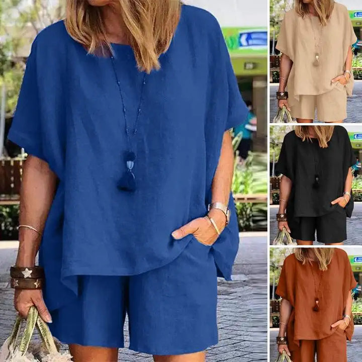 Trendy Tweedelige Linnen Dames Zomerset met Shorts – Nayla