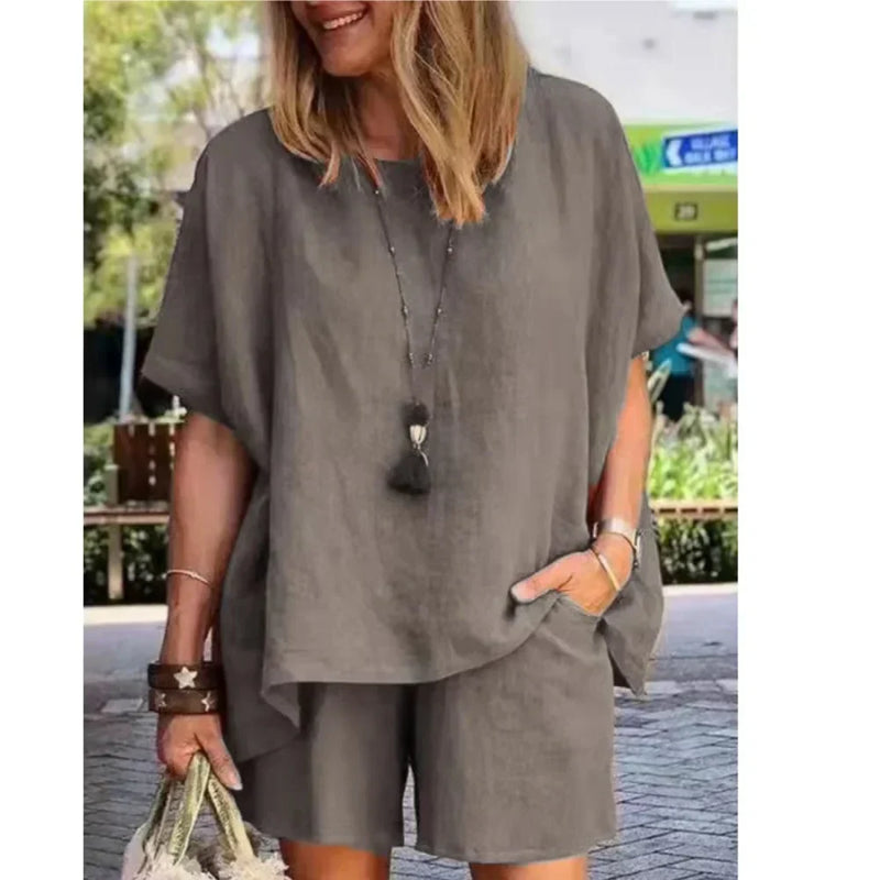 Trendy Tweedelige Linnen Dames Zomerset met Shorts – Nayla