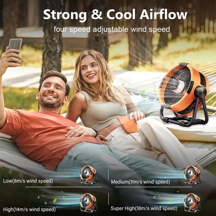 Camping Ventilator met 20000mAh Accu, LED Licht & Afstandsbediening – WindMate