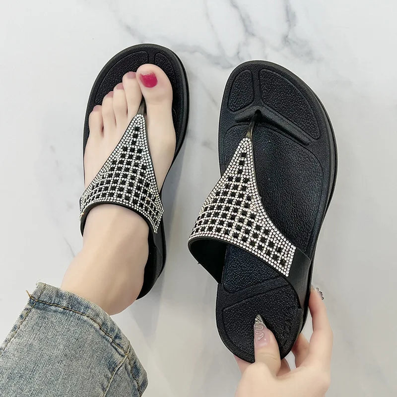 Comfortable women's platform flip-flops with rhinestones – Geneva
