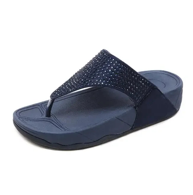 Comfortable women's platform flip-flops with rhinestones – Geneva