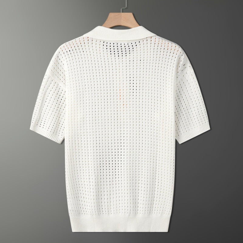 Witte Luchtige Herenpolo met Fijne Knitstructuur – Daan