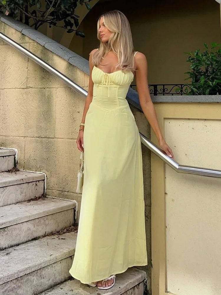 Airy A-Line Corset Maxi Dress with Spaghetti Straps - Serina