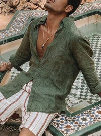 Light men's linen shirt with button closure - Fabio