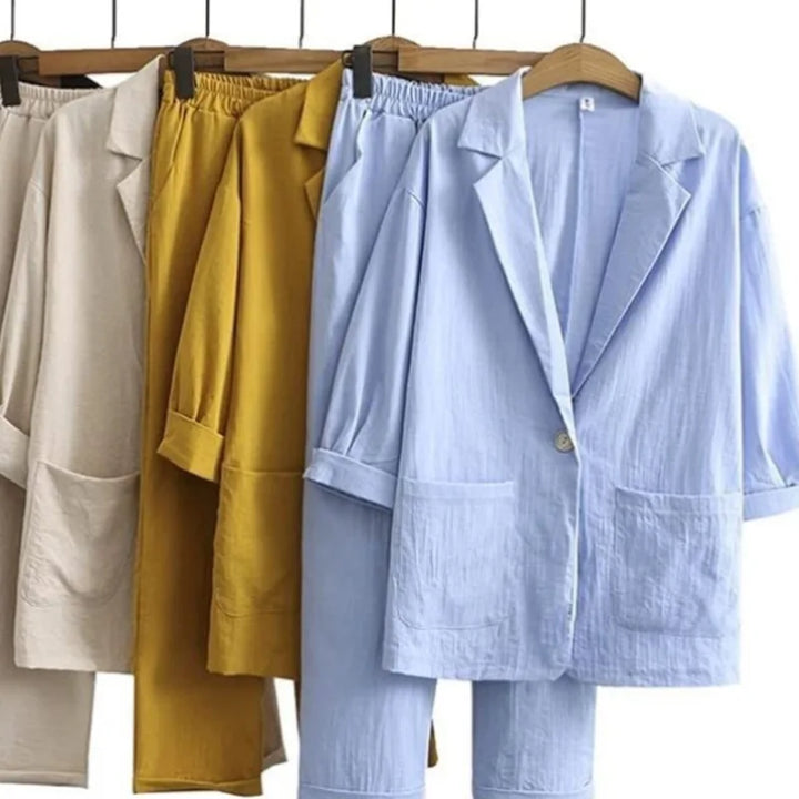 Airy & Stylish Two-Piece Women's Set with Jacket and Straight Pants – Sorella