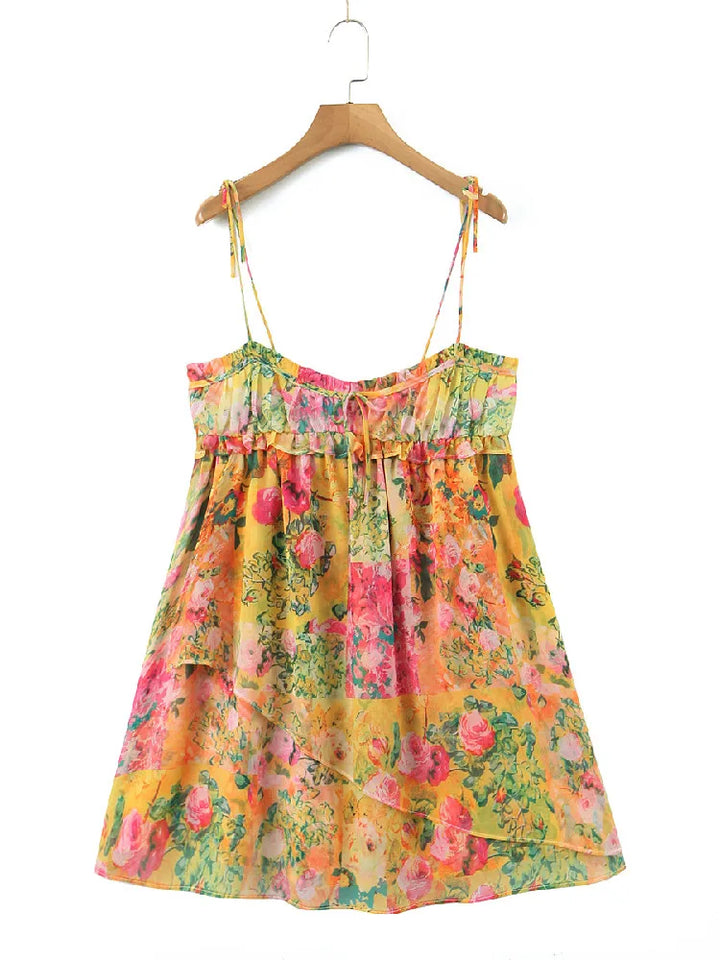 Rugloze boho mini jurk met bloemenprint – Juliette