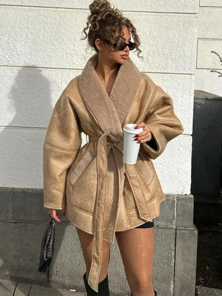 Luxury Winter Coat of Leather and Fur - Mirabelle
