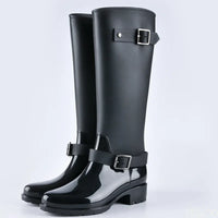 Tall Women's Waterproof Rain Boots with Buckles & Block Heel – Elenya