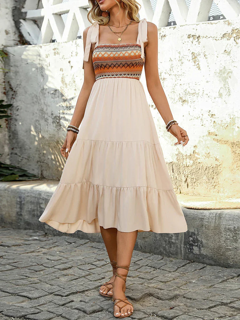 Beige Airy & Stylish Midi Dress - Lina