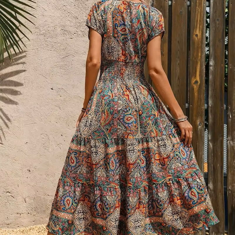 Airy women's maxi dress with boho print & V-neck - Nayeli