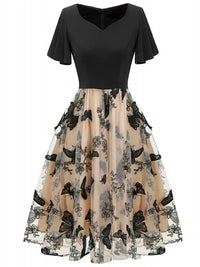Stylish Mesh Midi Dress with Embroidery and Flounce Sleeves – Maila