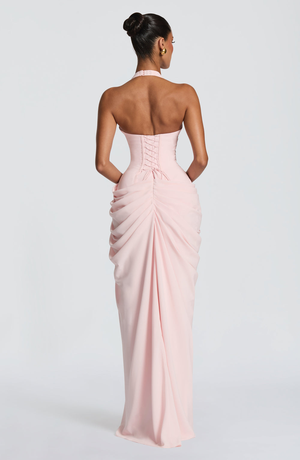 Linde Halter Maxi Dress with Corset Bodice and Chiffon Skirt 2