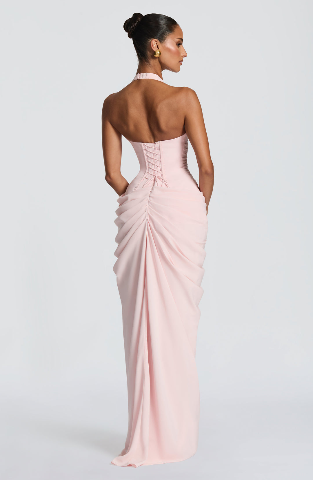 Linde Halter Maxi Dress with Corset Bodice and Chiffon Skirt 7