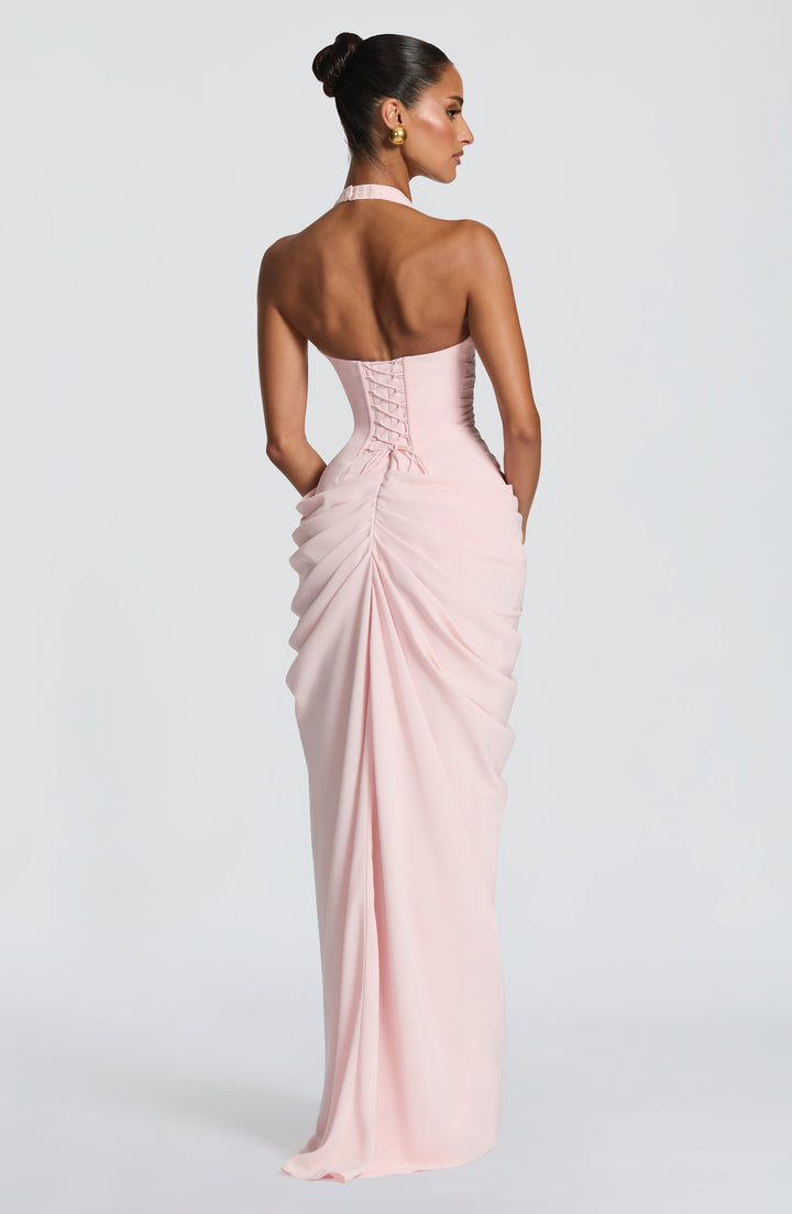 Linde Halter Maxi Dress with Corset Bodice and Chiffon Skirt 7