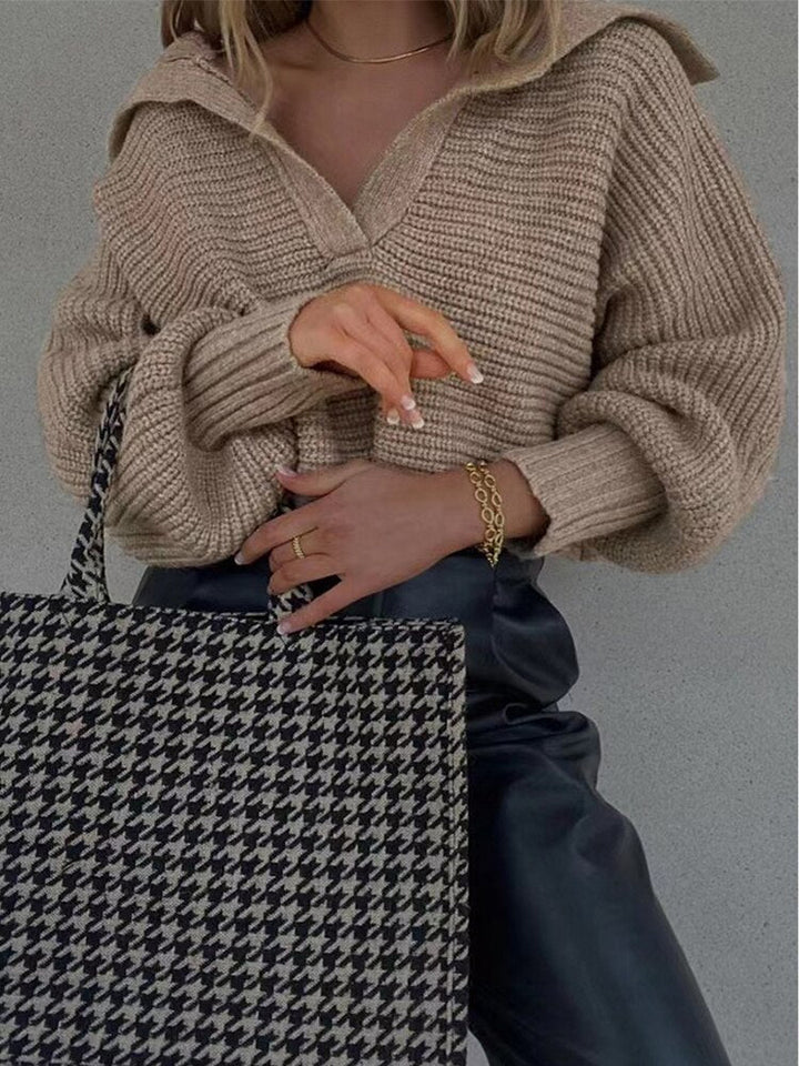 Dzianinowy sweter z dekoltem w serek - Isolde